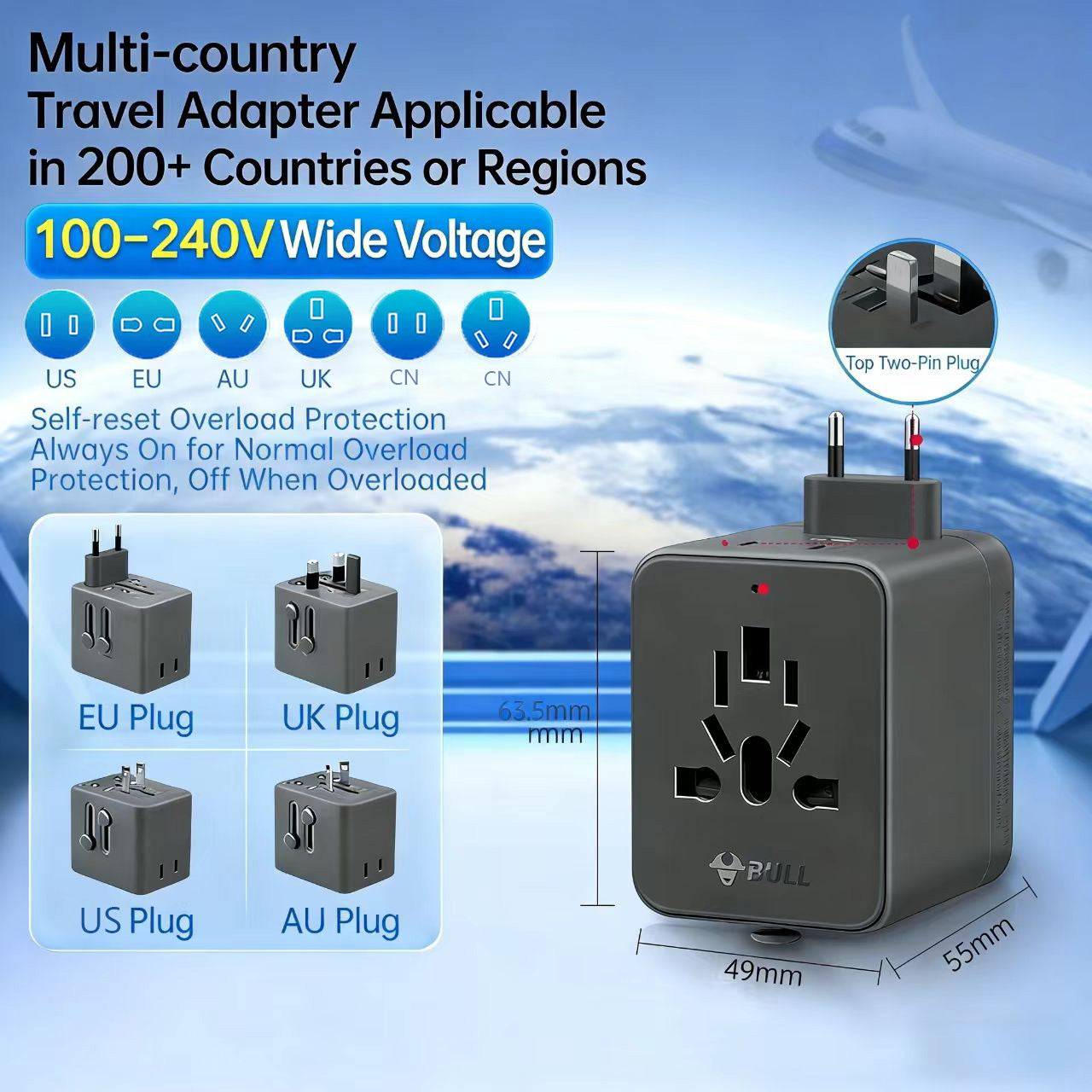 Multi-country travel adapter plug